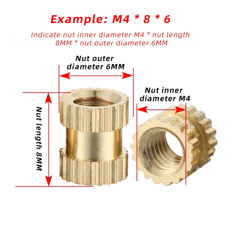 DIVEDEER 20/50/100pcs Injection Molding Brass insert nut M2.5 M3 M4 M5 M6 1/4-20UNC Brass Round Knurled Thread Inserts Nuts