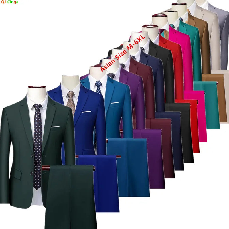 2026 New Men's 2-Piece, Dark Green Slim Fit Suit Set with Pure Color Jacket & Pants for Office/Interview/Wedding/Party/Business
