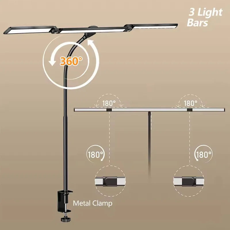 LED Desk Lamp for Home Office Eye-Caring Computer Desk Light with Clamp Gooseneck Rotatable Color Changing Dimmable Table Light