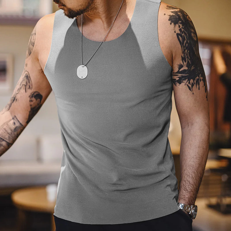 Maden Casual Solid Color Fleece Tank Tops Inner Layer Basic Tops for Men Versatile Seamless Vest Autumn Slim Fit Sleeveless Vest