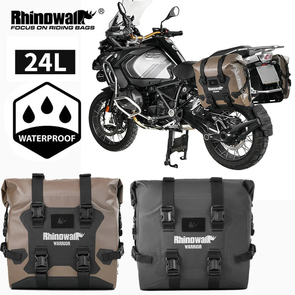 កាបូបចំហៀងម៉ូតូ Rhinowalk ការពារទឹកជ្រាប 24L កាបូបដាក់កែបម៉ូតូរហ័ស 1 ឬ 2 ដុំ ជាមួយនឹងបន្ទះទ្រទ្រង់វ៉ាល់ខ្យល់