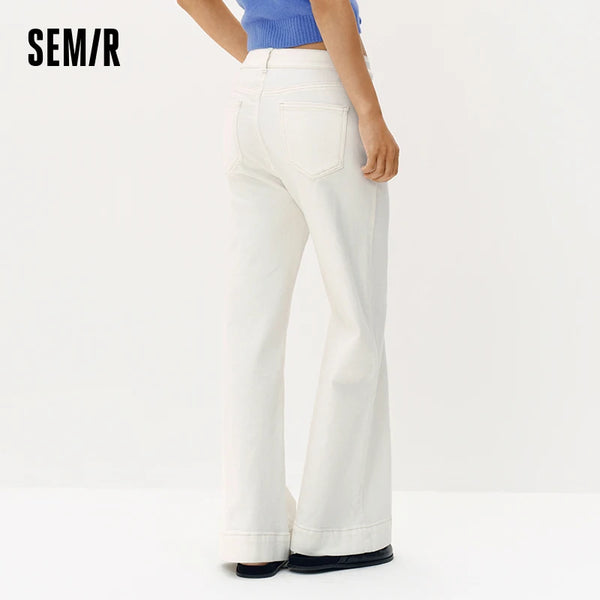 ខោខូវប៊យ Semir សម្រាប់នារី Panel Raw Hem Flare Leg Retro Street Style ខោ Denim វែងស្ដើង រដូវផ្ការីក ស្លៀកប្រចាំថ្ងៃបែបទីក្រុង 2026