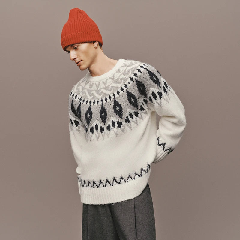Semir Knitted Sweater Men Winter Iridescent Yarn Fair Isle Jacquard 2025 New Couple Retro Pullover Sweater Men'S Clothing