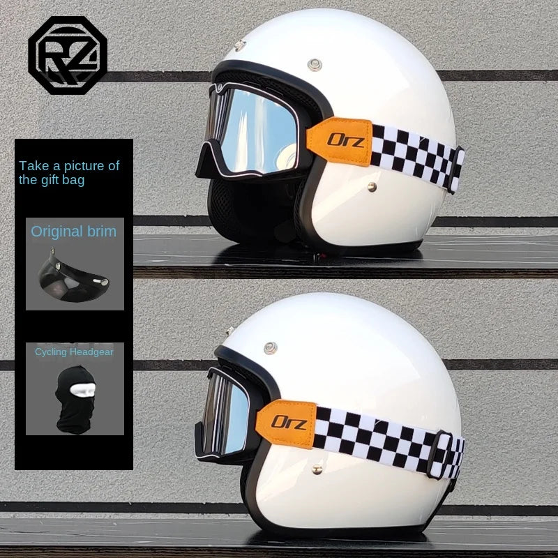 ORZ motorcycle retro helmet 3/4 motorcycle half helmet suitable for both men and women, lightweight small helmet body capacete