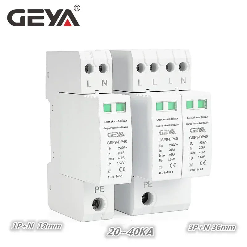 GEYA GSP9 1P+N/2P 18mm SPD ឧបករណ៍ការពារការកើនឡើង 20~40KA ឧបករណ៍ការពាររន្ទះ ឧបករណ៍បញ្ឈប់វ៉ុលទាប AC275V SPD