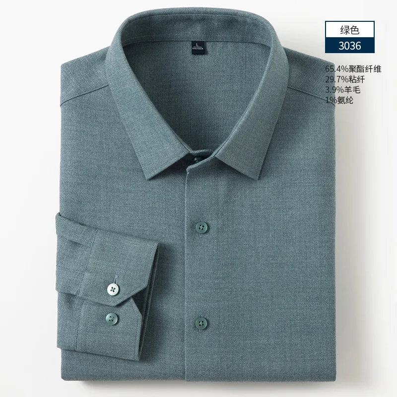 Autumn and Winter Men's Clothing Wool Shirt Square Collar Youth Business Casual Business Gentleman Slim Fit Business Shirt