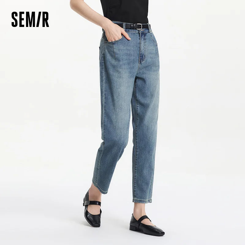 Semir Women Jeans Elastic 2026 Waist Vintage Tapered Urban Casual Everyday Style Soft Comfortable Daily Wear Trendy Versatile