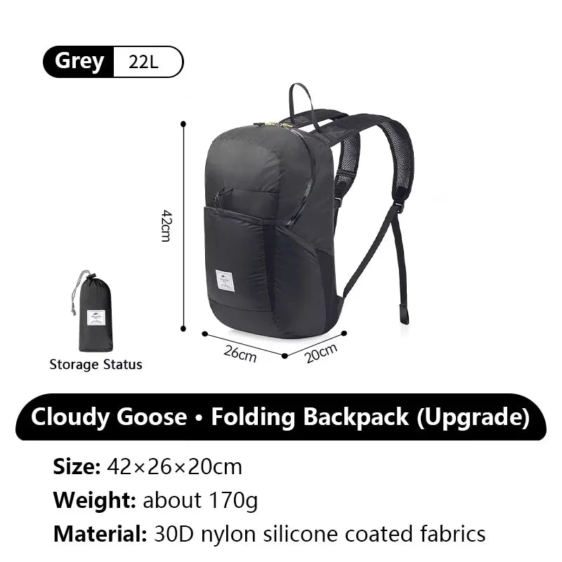 Naturehike 18L 22L 25L 30L Silicone Folding Backpack Lightweight Portable Waterproof Outdoor Camping Hiking Shoulder Skin Bag