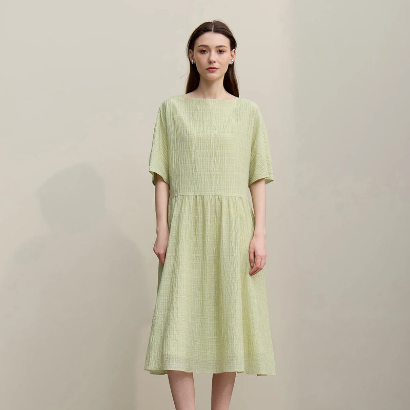 Amii Women's Dress 2026 Summer New Off-the-shoulder Short Sleeve Casual Loose Fit Holiday A-Line Midi Dress For Women 12652028