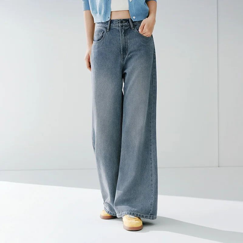Semir Soft Jeans Women 2026 Spring Distressed Loose Flare Leg Retro Style WIde Leg Casual Trendy Long Trousers