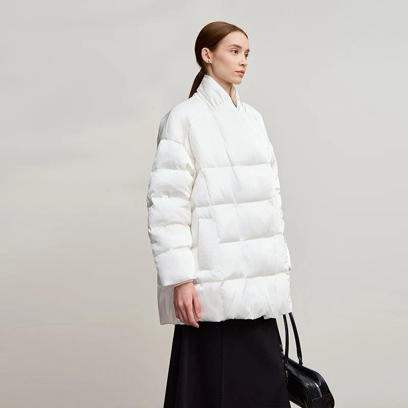 AMII Down Coats 2026 Winter New Stand-up Collar With Belt Long Sleeve Top Warm Straight Solid Color Down Jackets Woman 12544049