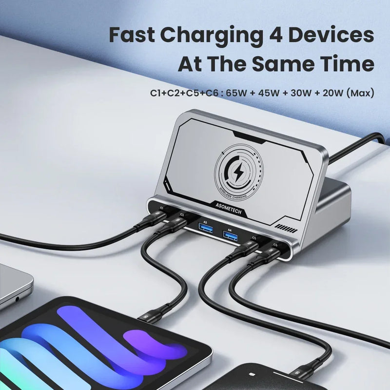 ស្ថានីយសាកថ្មឥតខ្សែ USB 160W ឆ្នាំងសាកឥតខ្សែ 65W PD PPS 45W GaN ឆ្នាំងសាករហ័សសម្រាប់ iPhone 15 14 Pro Samsung កុំព្យូទ័រយួរដៃថេប្លេត