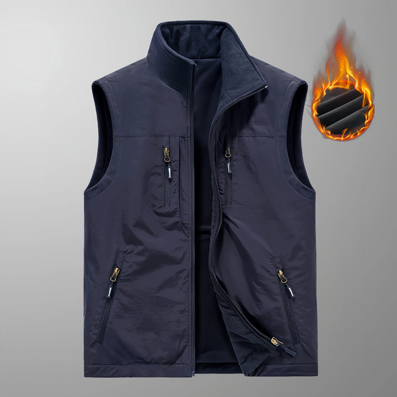 Double-Sided Vest Autumn Winter Thickened Fleece Men's Vest Jacket Warm Outerwear Slim Fit Casual Style Daily