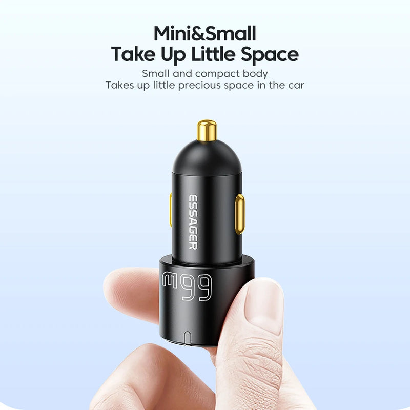 Essager 66W Car Charger Fast Charging Quick Charger QC PD 3.0 For iPhone 14 Type C USB Car Charger For Huawei Samsung