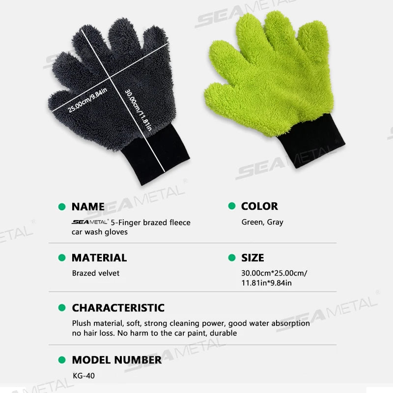 SEAMETAL 5 Finger Car Wash Microfiber Mitt Double Side Scratch Free Cleaning Gloves Dusting Mitts for Car Cleaning Accessories
