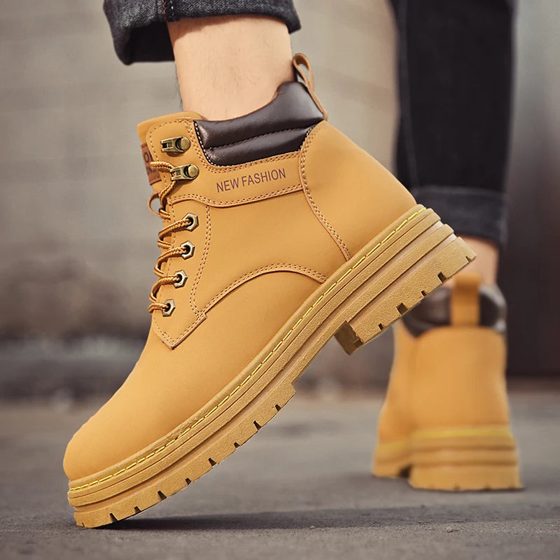 Men's fashion British casual boots spring and autumn new high-top soft sole non-slip youth outdoor high-top tooling yellow boots