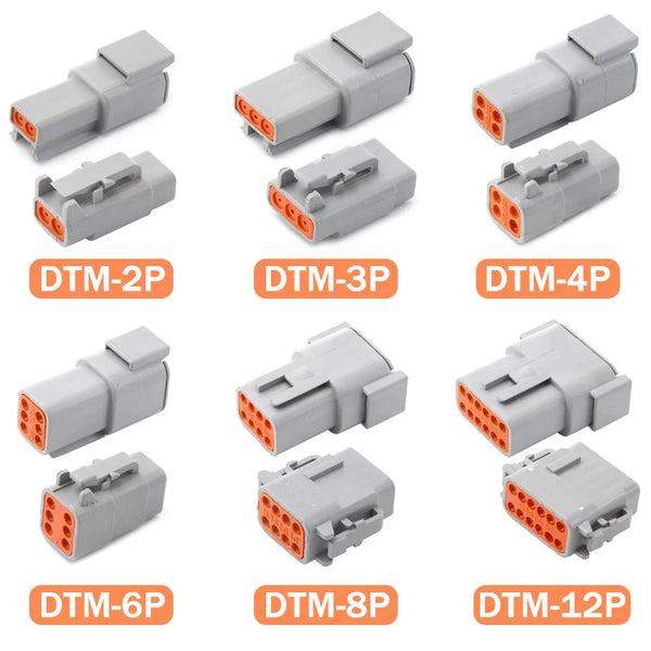 ឧបករណ៍ភ្ជាប់ការពារទឹក DT/DTM/DTP/DTF ១ឈុត ជើងទម្រ ប្រុស និង ស្រី 2/3/4/6/8/12 ម្ជុល សម្រាប់ខ្សែភ្លើងរថយន្ត និង ខ្សែភ្លើងក្រៅផ្លូវ