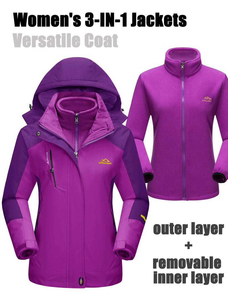 TACVASEN Women's Winter 3 in 1 Snow Parka Coats Waterproof Fleece Lined Ski Hiking Jackets Thermal Windproof Hooded Coats
