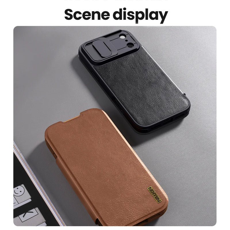 NILLKIN For iPhone 17 Pro Max Case Qin Pro Leather Flip Case Card Pocket for iPhone 17 Air for iPhone 17 Cover With Lens Holder