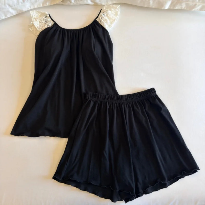 Summer 2 Piece Ladies Night Suit Thin Pijama Sleeveless Top and Shorts Homewear Casual Chest Pads Sleepwear Women's Pajamas