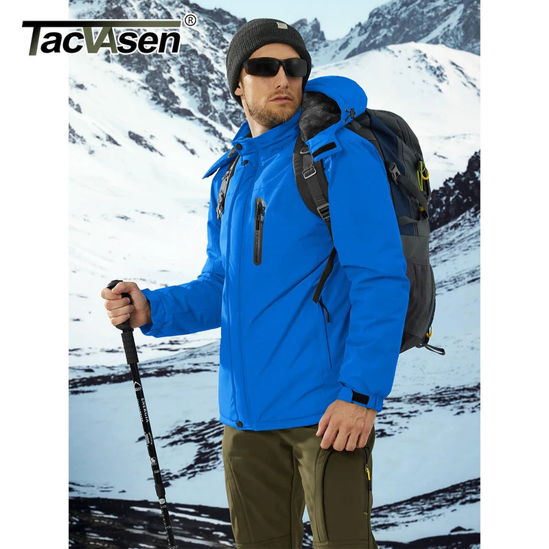 TACVASEN Men's Fleece Lining Warmth Jacket Winter Snow Working Outdoors Hooded Coat Zip Pockets Waterproof Hiking Skiing Parkas