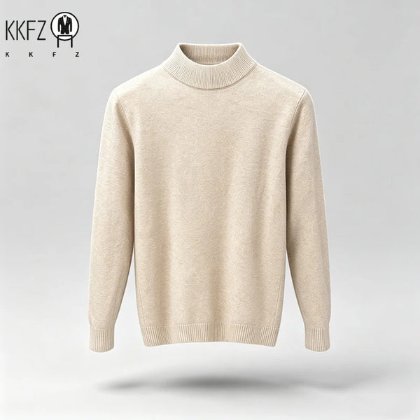 Men Regular Fit Mock Neck Knit Pullover Ribbed Collar And Cuffs For Street Style And Office Daily Commute Wear