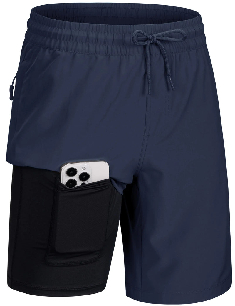 TACVASEN Men's Multi-Pocket Quick Dry Athletic Shorts Lightweight Swim Trunks with Compression Liner Side Split Hem Board Shorts