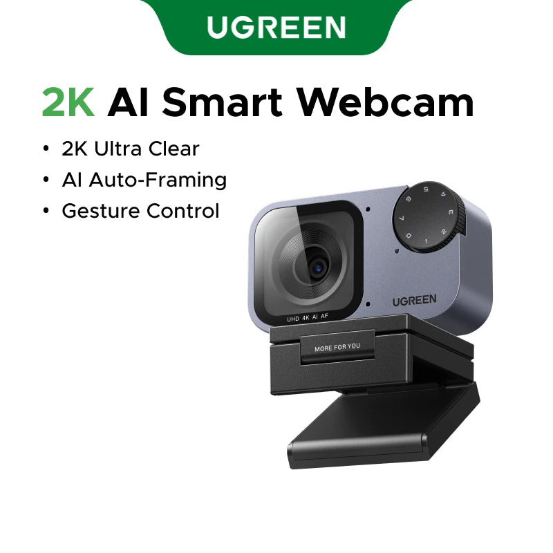 UGREEN FineCam Pro AI Smart PC 2K 4K Webcam, Auto Framing AI Noise-Canceling Mic PDAF Focus,Gesture Control for Streaming Camera