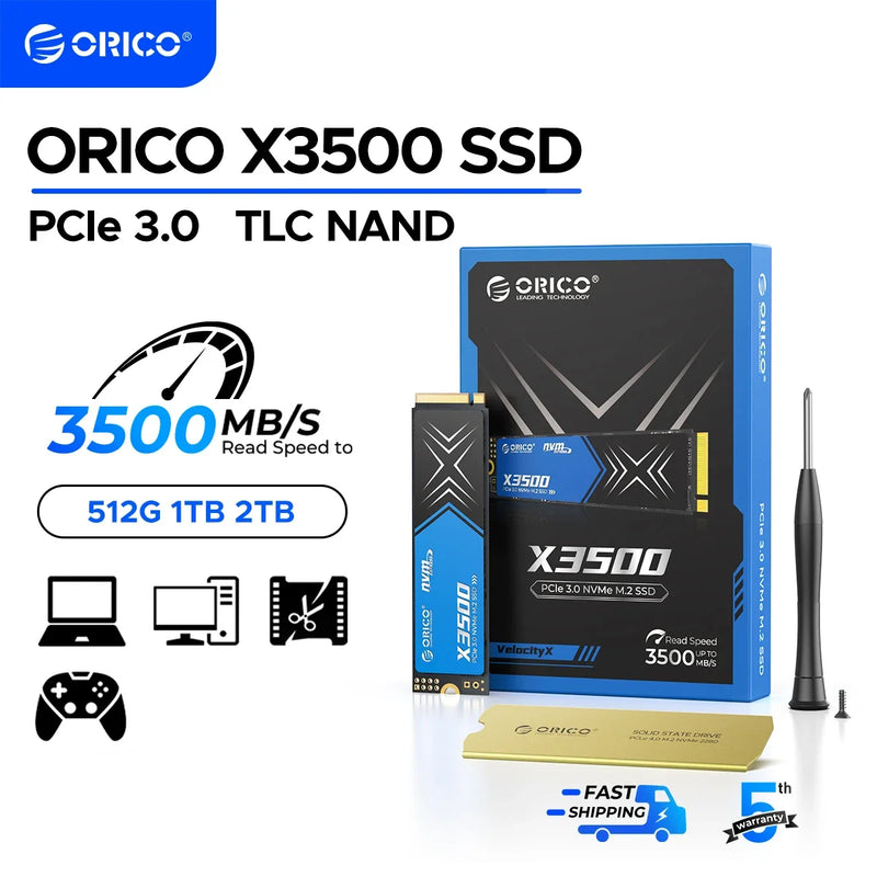 ORICO 1TB M.2 NVMe SSD, PCIe Gen3x4 2280 SSD Up to 3500MB/s, Internal Solid State Drive for Desktop Laptop