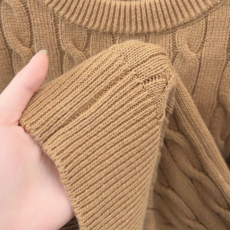 Men's Vintage Cable Knit Short Sleeve Sweater 100% Cotton Casual Crew Neck Pullover