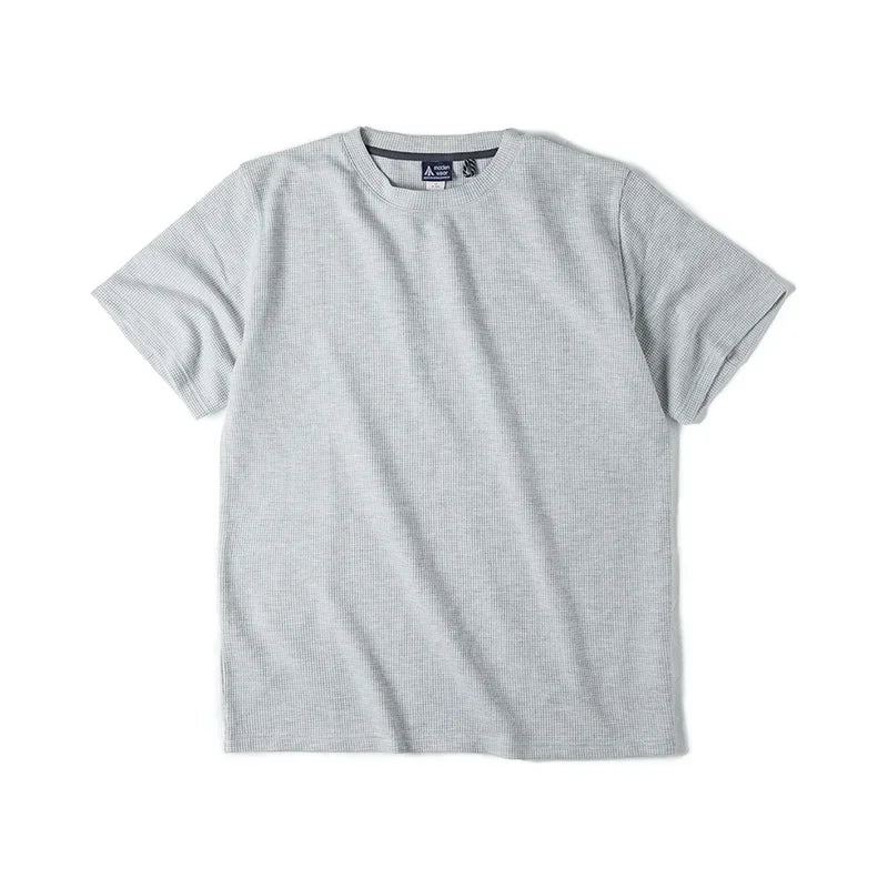 Maden Summer Men's O-Neck Waffle T-Shirt Solid Color Short Sleeve Top Comfortable and Breathable Tees Off White Soft T-shirts