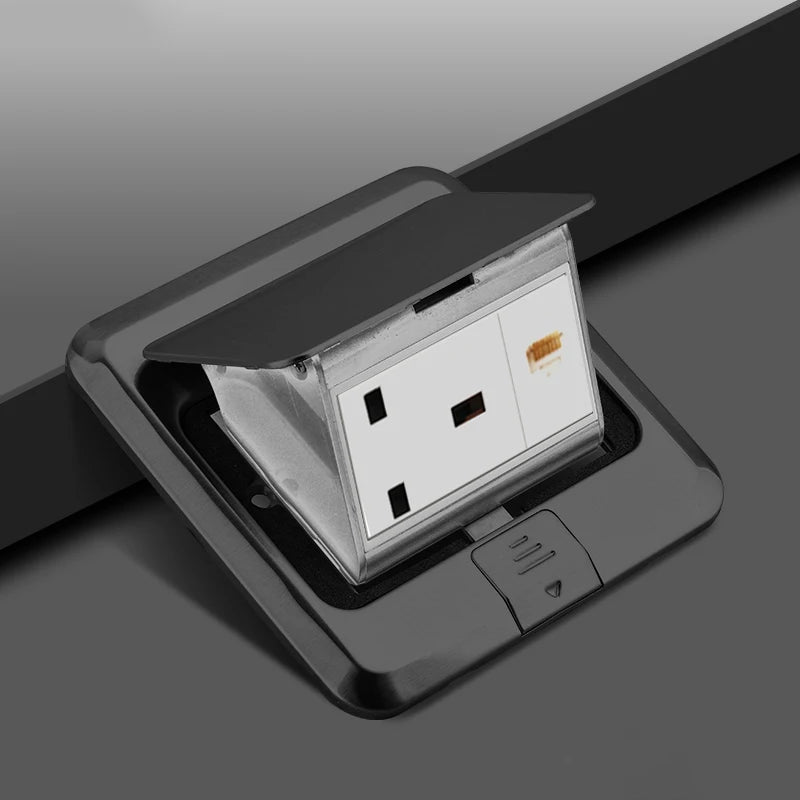 UK Standard 13A floor waterproof socket,British Kitchen Bedroom indoor Waterproof outlet hidden computer Stainless Steel plug