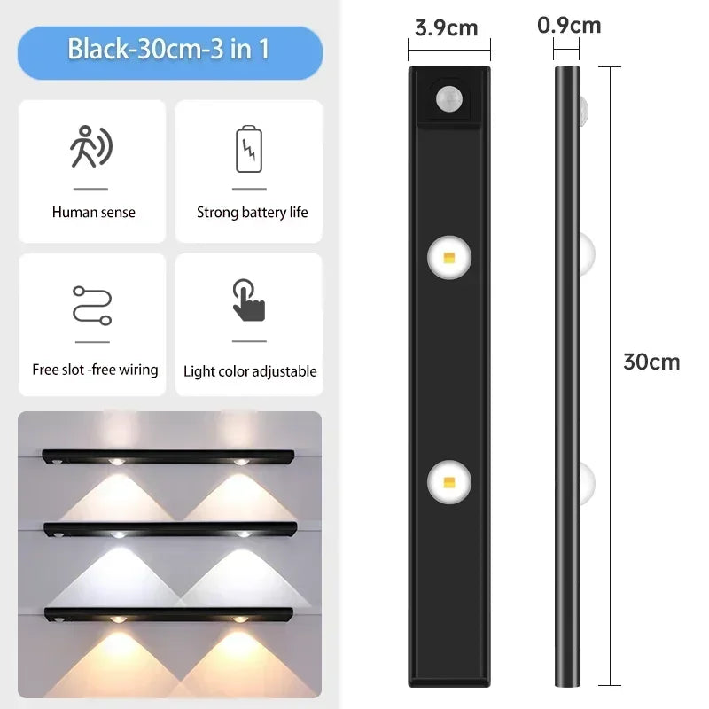 3 in 1 Under Cabinet Lights Wireless Lamp with Motion Sensor Night Lights for Kitchen Bedroom Wardrobe Closet Desk 20/30/40/50CM