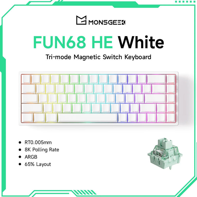 Akko MonsGeek FUN68 HE Magnetic Keyboard 65% Rapid Trigger 0.005mm 8000Hz ARGB USB/Wireless Gaming Custom Keyboard for Gamer