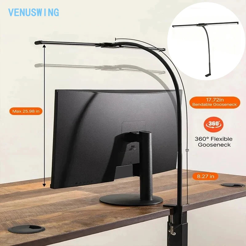 ចង្កៀងតុ LED ក្បាល 2 ឈុត មាន 5 របៀប 10 កម្រិតពន្លឺ ចង្កៀងអាន ឈុតសម្រាប់អាន រៀនលេងព្យ៉ាណូ ម៉ូនីទ័រការិយាល័យ