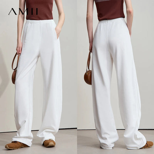 AMII Minimalist រដូវស្លឹកឈើជ្រុះឆ្នាំ ២០២៥ ខោជើងធំសម្រាប់នារីទើបមកដល់ថ្មី ខោរលុង កប្បាសសុទ្ធ ប៉ាក់ធម្មតា សម្លៀកបំពាក់នារី 12523098
