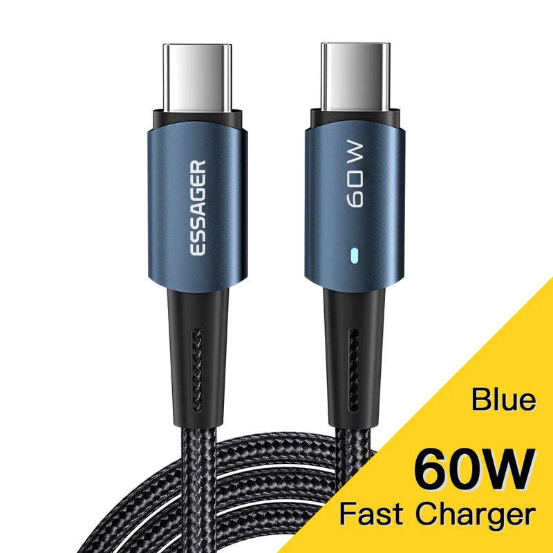 ខ្សែសាក Essager USB C 100W PD QC 4.0 3.0 USB Type C ខ្សែសាកលឿន Type C សម្រាប់ MacBook Pro Samsung Xiaomi ខ្សែសាក