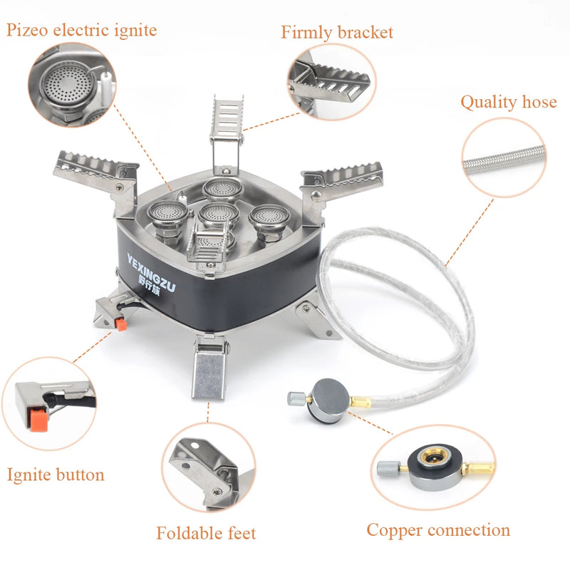 6800W 12800W 18000W Portable Outdoor Stove Camping Gas Stove Folding Head Burner Strong Fire Stove with Storage Bag For Hiking