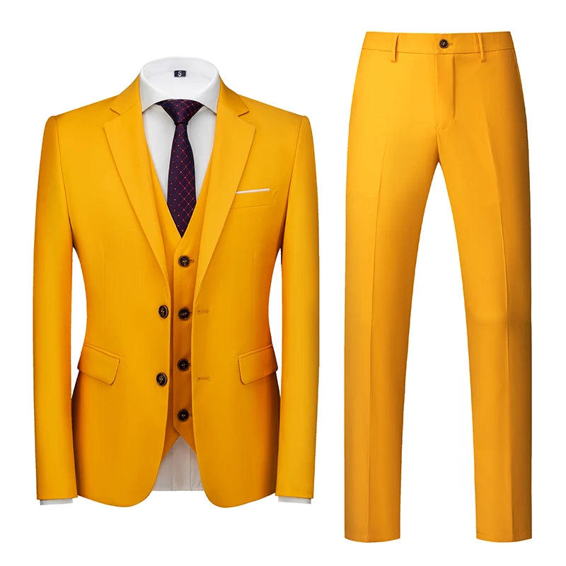2026 Men's Grass Green Suit Three-Piece, Wedding,Party,Business,Interview Menswear,Red,Black,Blue,Purple,Yellow Asian Size Sets