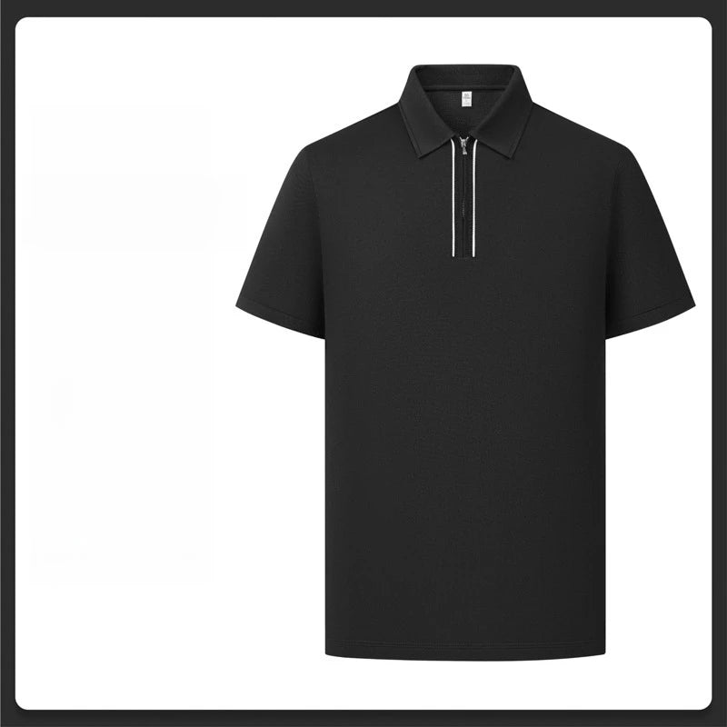 Men's Zipper Polo Shirt – Soft Lyocell Linen Silk Blend, Breathable & Stretchy, Business Casual Short Sleeve for Summer Travel