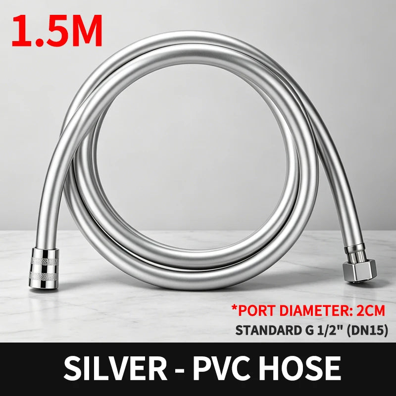 ទុយោទឹកផ្កាឈូក PVC ដែលអាចបត់បែនបានជាសកល ទំហំ 1.5/2 ម៉ែត្រ ធន់នឹងការផ្ទុះ ប្រឆាំងនឹងការជាប់គាំង ជំនួសបំពង់ទឹកសម្រាប់ក្បាលម៉ាស៊ីនទឹកងូតទឹកបន្ទប់ទឹក