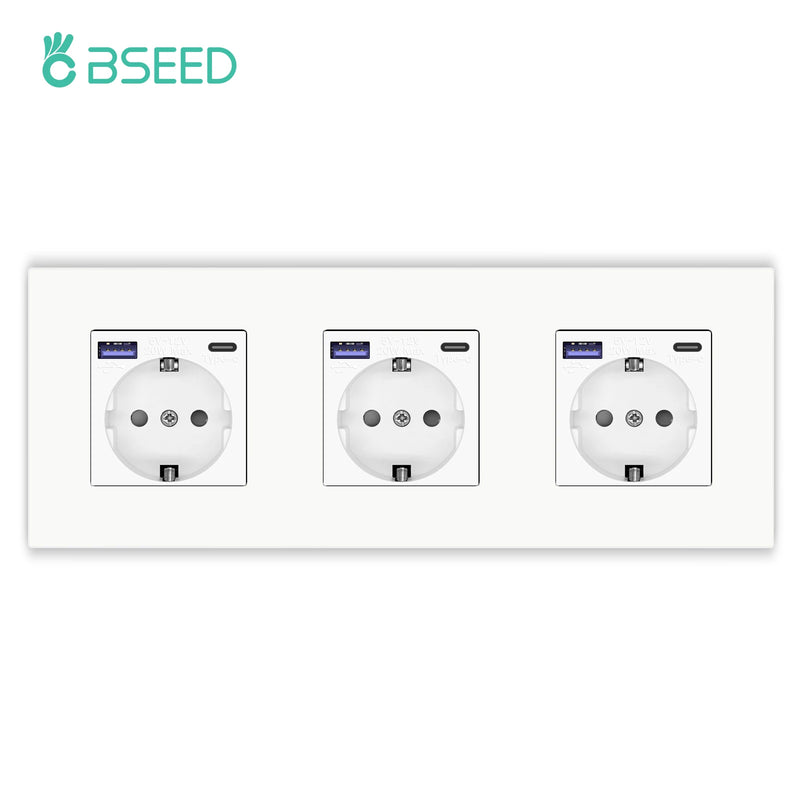 BSEED Single Wall Socket USB Type-C Fast Phone Charge Port Socket 20W Triple Power Plugs Plastic Panel Four Frame Outlets