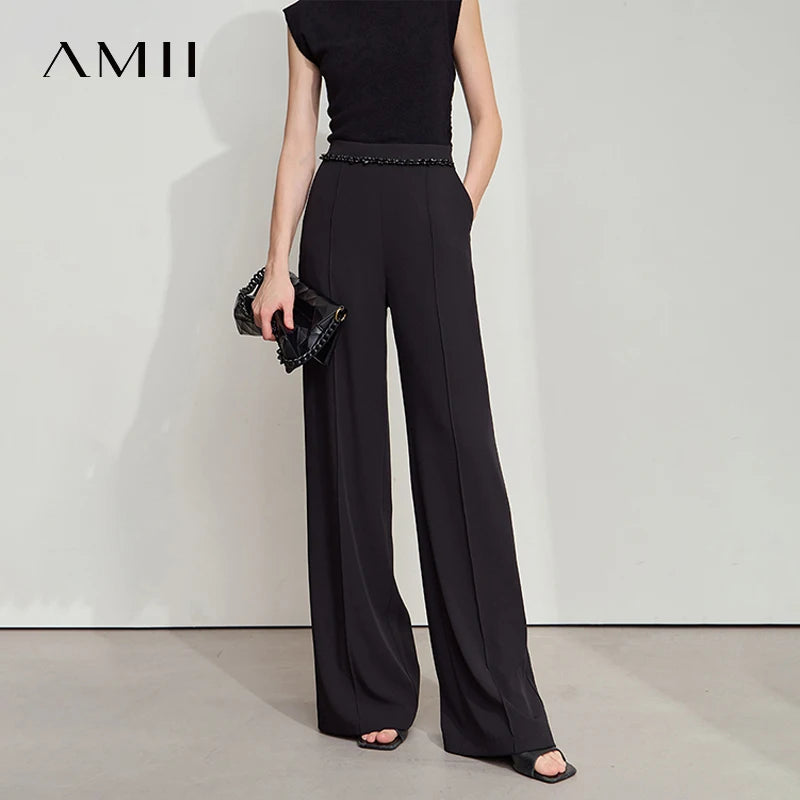 ខោវែង Amii Minimalist សម្រាប់នារី ចង្កេះខ្ពស់ ជើងធំទូលាយ ខោវែង ប្រឆាំងនឹងកាំរស្មីអ៊ុលត្រាវីយូឡេ តុបតែងលម្អដោយអង្កាំពេជ្រ 12542055