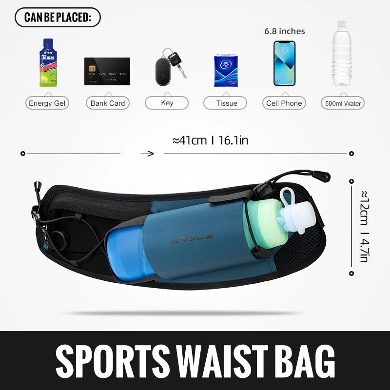 WRELS Running Bag Waist Bag Men Belt Bag Marathon Trail Waist Pack For Phone Water Bottle Sports Fanny Pack Fitness Dual Pocket