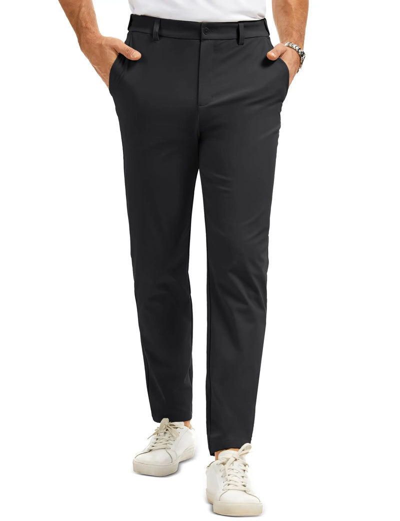 TACVASEN Men's Casual Pants Straight Legs Flat Front Pants Waterproof Stretch Waist Trousers for Golf Lightweight Work Pants