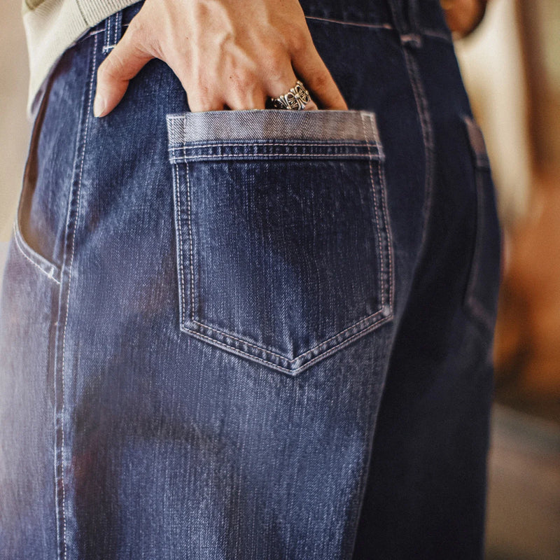 ខោខូវប៊យ Maden 15oz កប្បាស Slub Denim ខោបុរស Vintage ពណ៌ខៀវ ខោត្រង់ មានហោប៉ៅ សម្រាប់បុរស រដូវស្លឹកឈើជ្រុះ រដូវរងា