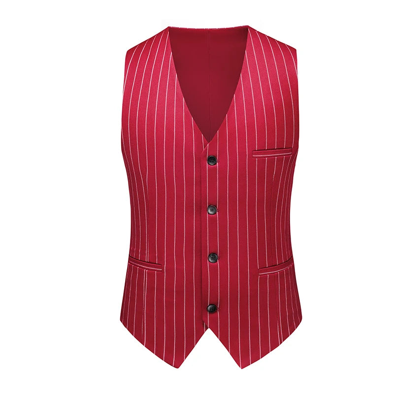 2026 New Men's Striped Red Suit 3-Piece, White Jacket and Pants Vest, Asian Size Available in White/Black, Fashionable Option fo
