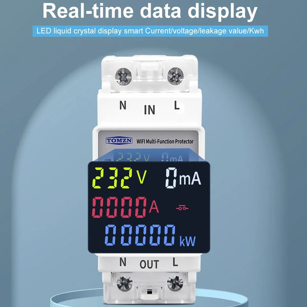 TOMZN 2P 63A AC 110V 230V TUYA WIFI Smart Switch kWh Metering Circuit Breaker Timer with Voltage Current and Leakage Protection