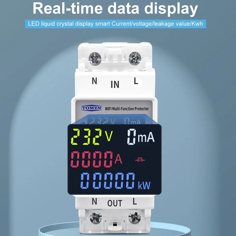 TOMZN 2P 63A AC 110V 230V TUYA WIFI Smart Switch kWh Metering Circuit Breaker Timer with Voltage Current and Leakage Protection
