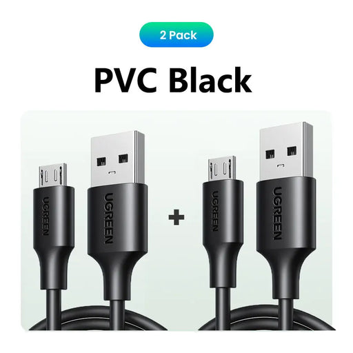 UGREEN 2 Pack Micro USB Cable 3A Fast Charging 1.5m USB Cable for Samsung Xiaomi HTC USB Charger Data Cable Mobile Phone Cable PVC Black--2Pcs CHINA